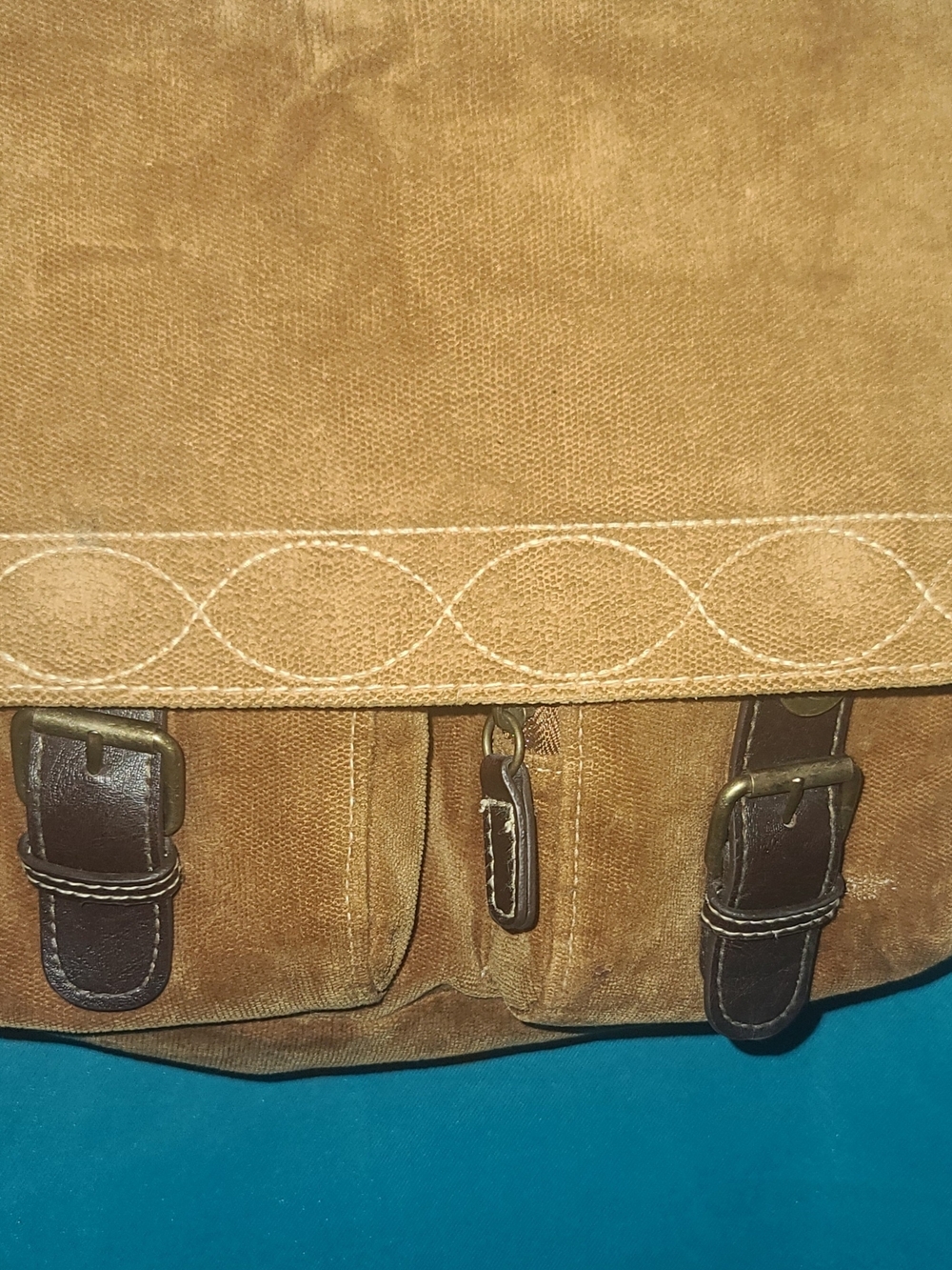 Cotton Messenger Vintage-Style Tan Bag with Dark Brown Accents